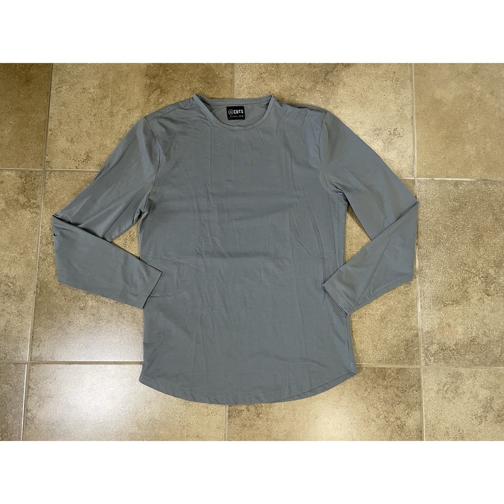Cuts Shirt Mens Sz L Performance Gray Curve Hem Crew Long Sleeve